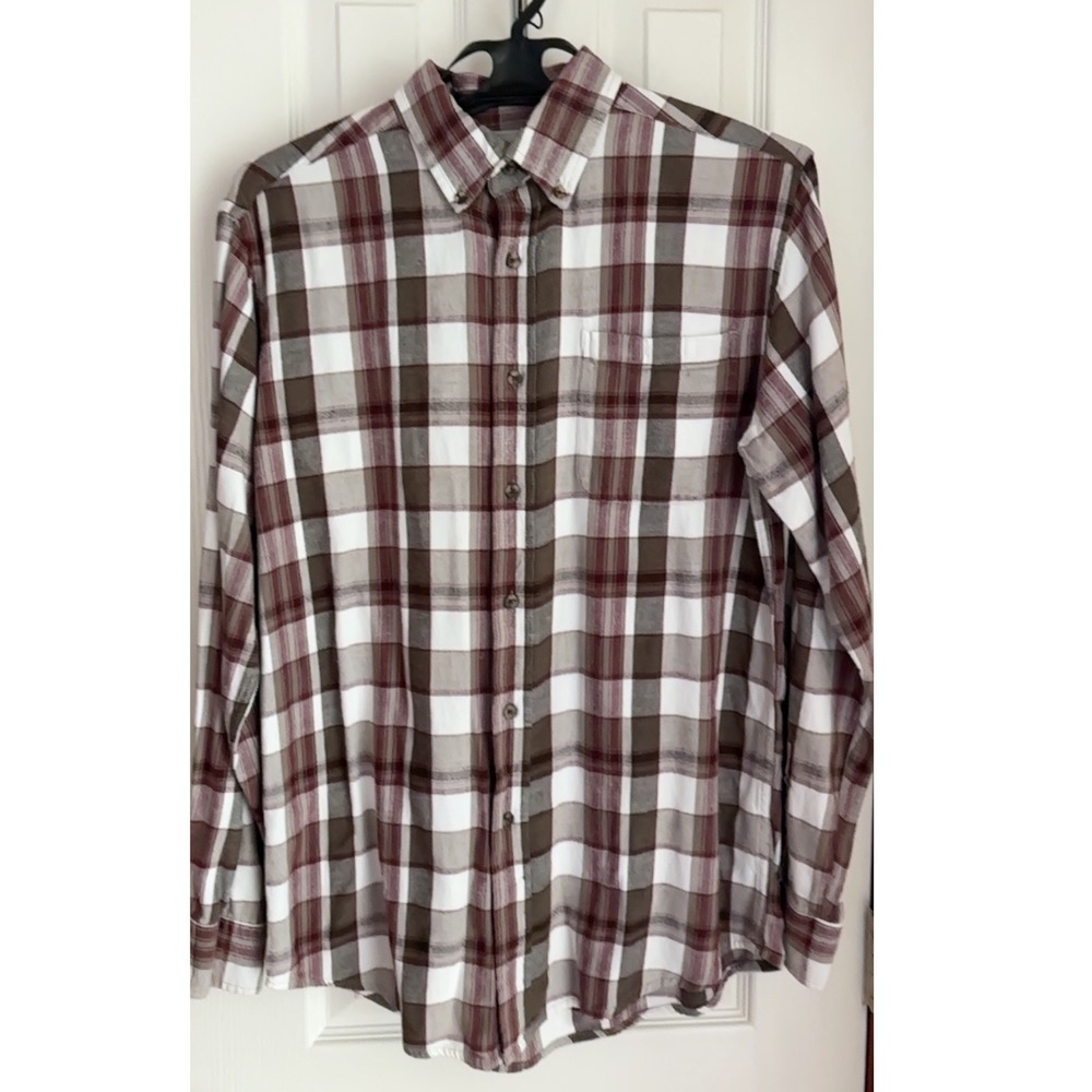 Men's Croft & Barrow Plaid Flannel Button Down Long Sleeve Shirt Brown White‎ S